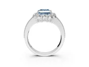 Halo Engagement Ring Setting for Fancy Blue Princess Cut Center with Milgrain Channel Band and Prong Head in Platinum