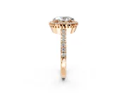 Halo Engagement Ring Setting for Oval Center with Inner Milgrain Border and Prong Head in Rose Gold