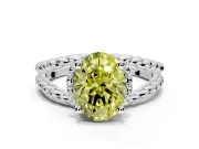Halo Engagement Ring Setting for Fancy Yellow Oval Center with Rope Twist Split Shank and Prong Head in Platinum
