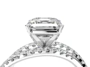 Solitaire Engagement Ring Setting for Asscher Cut Center with Woven 3-Strand Pave Band and Prong Head in Sterling Silver