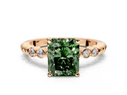 Solitaire Engagement Ring Setting for Fancy Green Radiant Cut Center with Bezel-Dot Beaded Band and Prong Head in Rose Gold