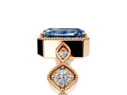Vintage Station Engagement Ring Setting for Fancy Blue Emerald Cut Center with Accents and Prong Head in Rose Gold