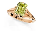 Solitaire Engagement Ring Setting for Fancy Yellow Emerald Cut Center with Milgrain Cathedral Band and Prong Head in Rose Gold