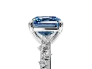 Solitaire Engagement Ring Setting for Fancy Blue Asscher Cut Center with Trailing Leaf Accent Band and Prong Head in Sterling Silver