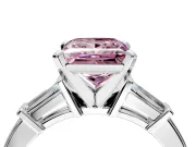 3 Stone Engagement Ring Setting for Fancy Pink Princess Cut Center with Channel Baguette Accents and Prong Head in Platinum