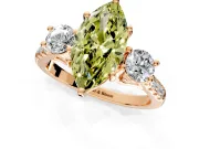 3 Stone Engagement Ring Setting for Fancy Yellow Marquise Center with Crossover Basket, Pave Band and Prong Head in Rose Gold