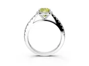 Halo Engagement Ring Setting for Fancy Yellow Cushion Cut Center with Full Pave Band and Prong Head in White Gold