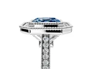 Halo Engagement Ring Setting for Fancy Blue Asscher Cut Center with Milgrain Frame, Pave Band and Prong Head in Sterling Silver