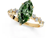 Cluster Engagement Ring Setting for Fancy Green Marquise Center with Round Cut Accent Band and Prong Head in Yellow Gold