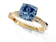 Side Accent Engagement Ring Setting for Fancy Blue Cushion Cut Center with Accent Shoulders and Prong Head in Yellow Gold
