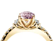 Paired Accent Engagement Ring Setting for Fancy Pink Pear-Shaped Center with Pave Band and Prong Head in Yellow Gold