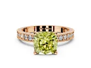 Milgrain Pave Engagement Ring Setting for Fancy Yellow Cushion Cut Center with Accent Band and Prong Head in Rose Gold