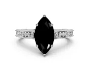 Solitaire Engagement Ring Setting for Fancy Black Marquise Center with Engraved Pave Band and Prong Head in Platinum