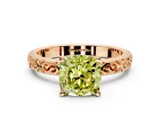 Solitaire Engagement Ring Setting for Fancy Yellow Cushion Cut Center with Scrollwork Band and Prong Head in Rose Gold