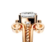 Solitaire Engagement Ring Setting for Princess Cut Center with Twisted Band and Scroll Prong Head in Rose Gold