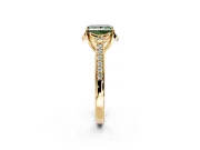 Floral Engagement Ring Setting for Fancy Green Princess Cut Center with Four Accent Clusters and Prong Head in Yellow Gold