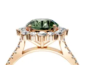 Halo Engagement Ring Setting for Fancy Green Round Cut Center with Single-Row Pave, Open Basket and Prong Head in Rose Gold