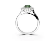 Milgrain Floral Halo Engagement Ring Setting for Fancy Green Cushion Cut Center with Pave Band and Prong Head in Sterling Silver