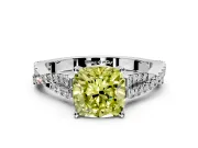 Solitaire Engagement Ring Setting for Fancy Yellow Cushion Cut Center with Twisted Pave Split Shank and Prong Head in Platinum
