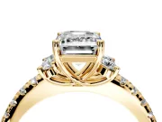 Paired Accent Engagement Ring Setting for Emerald Cut Center with Pave Band and Prong Head in Yellow Gold