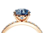 Solitaire Engagement Ring Setting for Fancy Blue Round Cut Center with Round Cut Pave Band and Prong Head in Rose Gold