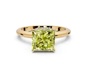 Hidden Halo Engagement Ring Setting for Fancy Yellow Princess Cut Center with Plain Rounded Band and Prong Head in Yellow Gold