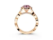 Halo Engagement Ring Setting for Fancy Pink Round Cut Center with Twist Band and Prong Head in Rose Gold