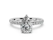 Solitaire Engagement Ring Setting for Pear-Shaped Center with Fine Pave Band and Prong Head in Platinum