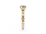 Solitaire Engagement Ring Setting for Round Cut Center with Beaded Bezel Station Band and Prong Head in Yellow Gold