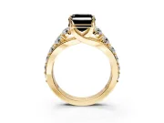 Solitaire Engagement Ring Setting for Fancy Black Asscher Cut Center with Graduated Shared Prongs and Prong Head in Yellow Gold