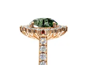 Sunburst Halo Engagement Ring Setting for Fancy Green Round Cut Center with Pave Band and Prong Head in Rose Gold