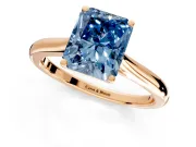 Solitaire Engagement Ring Setting for Fancy Blue Radiant Cut Center with Narrow Cathedral Band and Prong Head in Rose Gold