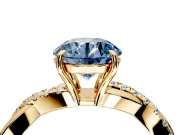 Crossover Engagement Ring Setting for Fancy Blue Round Cut Center with Pave and Plain Strands and Prong Head in Yellow Gold