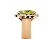 Halo Engagement Ring Setting for Fancy Yellow Oval Center with Knife Ridge Cathedral Band and Prong Head in Rose Gold