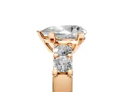 5 Stone Engagement Ring Setting for Pear-Shaped Center with Plain Band and Prong Head in Rose Gold
