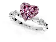 Solitaire Engagement Ring Setting for Fancy Pink Heart-Shaped Center with Beaded Bezel Station Band and Prong Head in Platinum