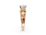 Solitaire Engagement Ring Setting for Princess Cut Center with Filigree Accent Basket and Prong Head in Rose Gold