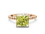 Solitaire Engagement Ring Setting for Fancy Yellow Princess Cut Center with Plain Twisted Rope Band and Prong Head in Rose Gold
