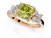 Floral Engagement Ring Setting for Fancy Yellow Cushion Cut Center with Marquise Cluster Shoulders and Prong Head in Rose Gold