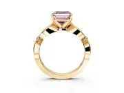Solitaire Engagement Ring Setting for Fancy Pink Asscher Cut Center with Carved Leaf Shoulders and Prong Head in Yellow Gold
