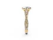 Solitaire Engagement Ring Setting for Oval Center with Twisted Pave Split Shank and Prong Head in Yellow Gold