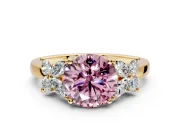 Floral Engagement Ring Setting for Fancy Pink Round Cut Center with Marquise Cluster Shoulders and Prong Head in Yellow Gold