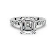Solitaire Engagement Ring Setting for Asscher Cut Center with Single Row Accent Band and Prong Head in Sterling Silver