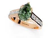 Solitaire Engagement Ring Setting for Fancy Green Pear-Shaped Center with Channel Band and Double Claw Prong Head in Rose Gold