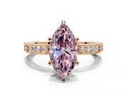 Solitaire Engagement Ring Setting for Fancy Pink Marquise Center with Milgrain-Edged Pave Band and Prong Head in Rose Gold