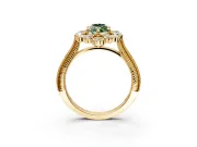 Milgrain Halo Engagement Ring Setting for Fancy Green Marquise Center with Bezel Point Accents and Prong Head in Yellow Gold