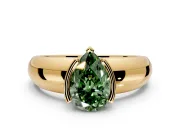 Tension Engagement Ring Setting for Fancy Green Pear-Shaped Center with Wide Flat Band and Tension Head in Yellow Gold