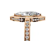 Halo Engagement Ring Setting for Marquise Center with Framed Halo, Pave Band and Prong Head in Rose Gold