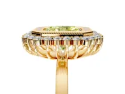 Halo Engagement Ring Setting for Fancy Yellow Radiant Cut Center with Milgrain Bezel Rim, Plain Band and Prong Head in Yellow Gold