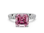 Solitaire Engagement Ring Setting for Fancy Pink Asscher Cut Center with Round Cut Pave Band and Prong Head in Sterling Silver